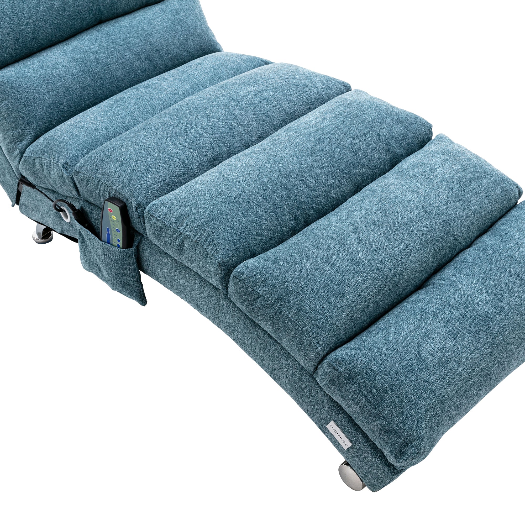 Ergonomic Linen Massage Chaise Lounge with Remote Control, 5 Modes, Blue, 21.65 x 58.27 x 34.25 inches - Grand Goldman Shop