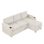 Convertible L-shaped Beige Sofa Couch with Storage, Cup Holders, USB Ports, Chenille Fabric - Grand Goldman Shop