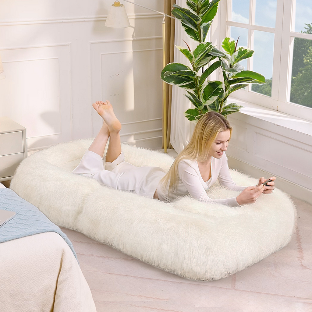 [NEW ARRIVED] [VIDEO PROVIDED] Human Dog Bed,Lazy Sofa,5-Position Adjustable Convertible,Floor Gaming Chair,bedroom, living room,Suitable for gaming, meditation,relaxation,Plush Fabric,Beige - Grand Goldman Shop