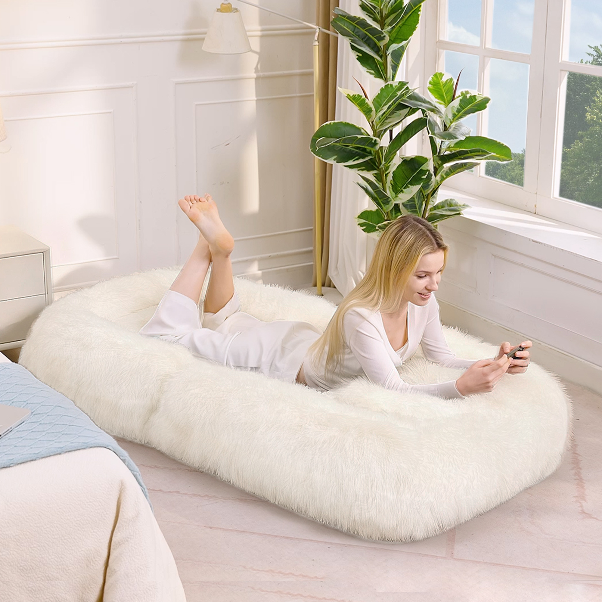 [NEW ARRIVED] [VIDEO PROVIDED] Human Dog Bed,Lazy Sofa,5-Position Adjustable Convertible,Floor Gaming Chair,bedroom, living room,Suitable for gaming, meditation,relaxation,Plush Fabric,Beige - Grand Goldman Shop