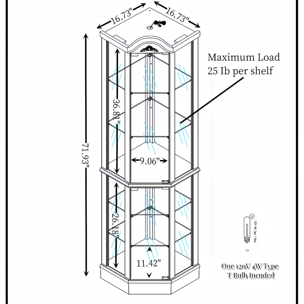 Glass Cabinet Lighted Corner Cabinet Corner Display Curio Cabinet, Glass Display With Light(Included)Bar Cabinet,Wine Cabinet with Adjustable Glass Shelves Carved Decoration Cherry Light(Included) - Grand Goldman Shop