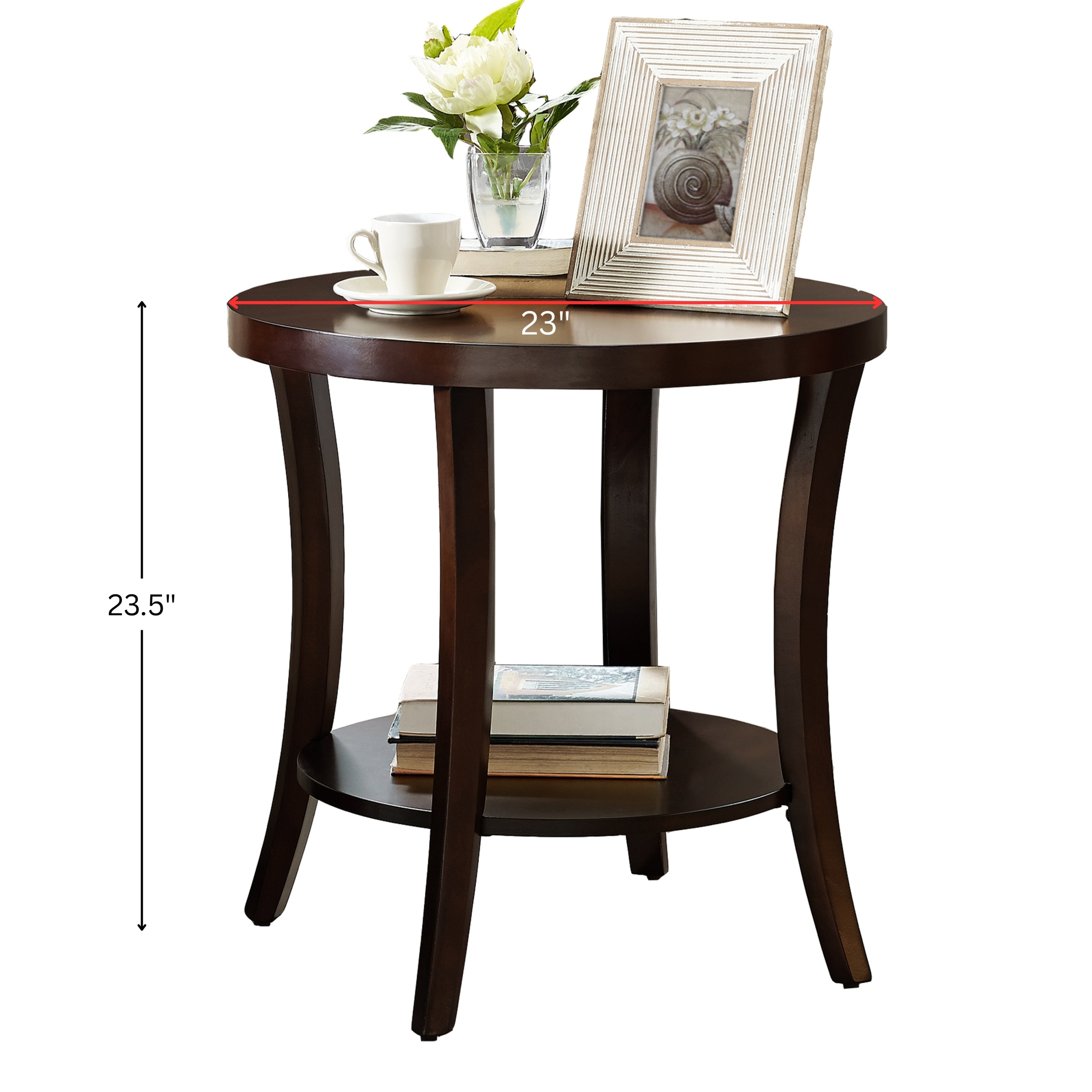 Perth Contemporary Round Shelf End Table, Espresso - Grand Goldman Shop