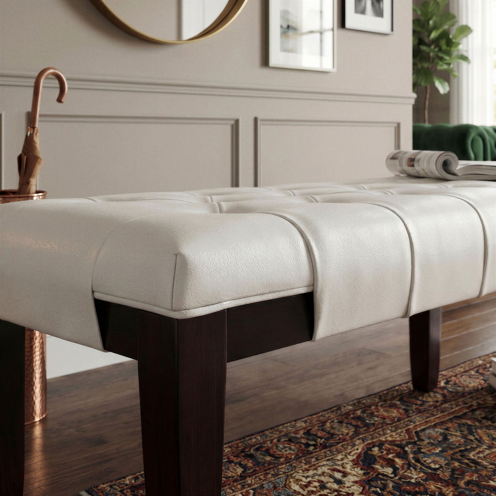 Linon Tufted Bench, Faux Leather, White - Grand Goldman Shop