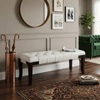 Linon Tufted Bench, Faux Leather, White - Grand Goldman Shop