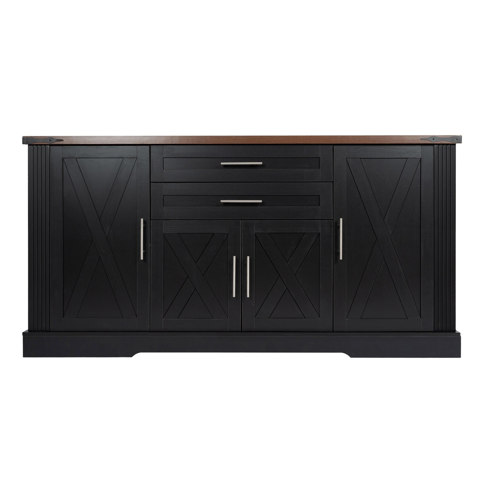 Black Farmhouse Barn Door Storage Cabinet with 2 Drawers & Door Rack, Adjustable Shelves, MDF Construction, 63.11' L x 15.75' W x 32.09' H - Grand Goldman Shop