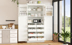[Assembly Video Provided] TOPMAX 35.5x17.6x70.9inch Freestanding Kitchen Pantry Cabinet, Tall Storage Cabinet with 4 Doors, 2 Door Shelves, 8 Pull-out Trays and Adjustable Shelf for Dining Room, White - Grand Goldman Shop