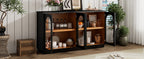 TREXM 4-Door Large Storage Buffet Cabinet with Glass Doors, Arched Cabinet with Adjustable Shelves for Kitchen, Dining Room and Living Room (Black) - Grand Goldman Shop