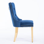 A&A Furniture,Nikki Collection Modern, High-end Tufted Solid Wood Contemporary Velvet Upholstered Dining Chair with Golden Stainless Steel Plating Legs,Nailhead Trim,Set of 2,Blue and Gold, SW1601BL - Grand Goldman Shop