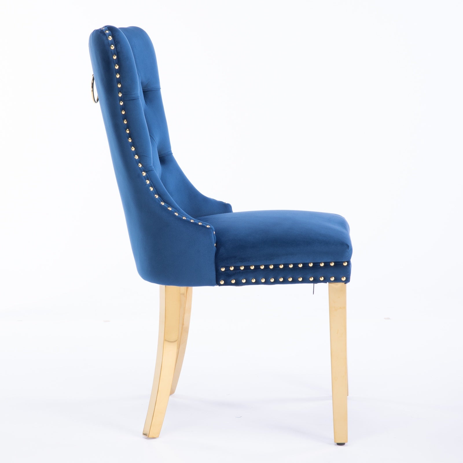 A&A Furniture,Nikki Collection Modern, High-end Tufted Solid Wood Contemporary Velvet Upholstered Dining Chair with Golden Stainless Steel Plating Legs,Nailhead Trim,Set of 2,Blue and Gold, SW1601BL - Grand Goldman Shop