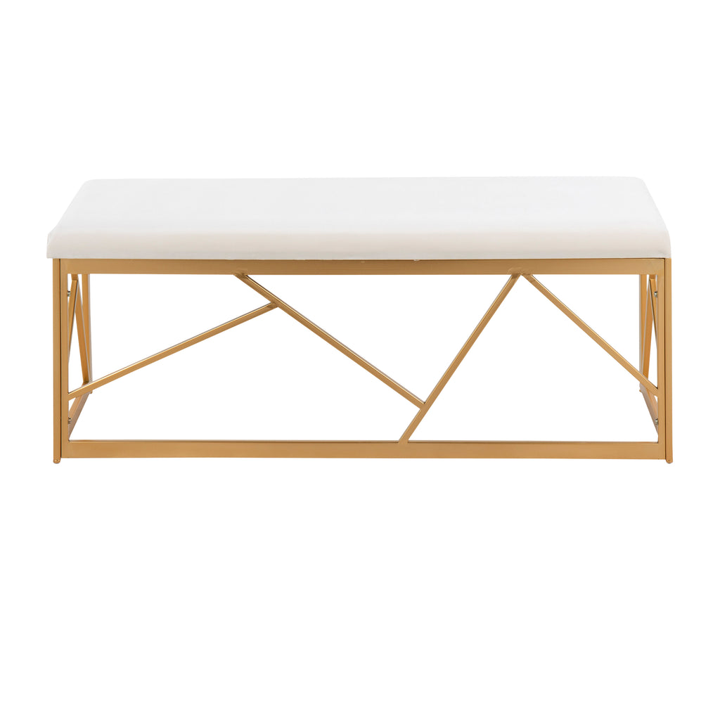 Folia Glam Metal Bench in Gold Steel and White Velvet by - Grand Goldman Shop