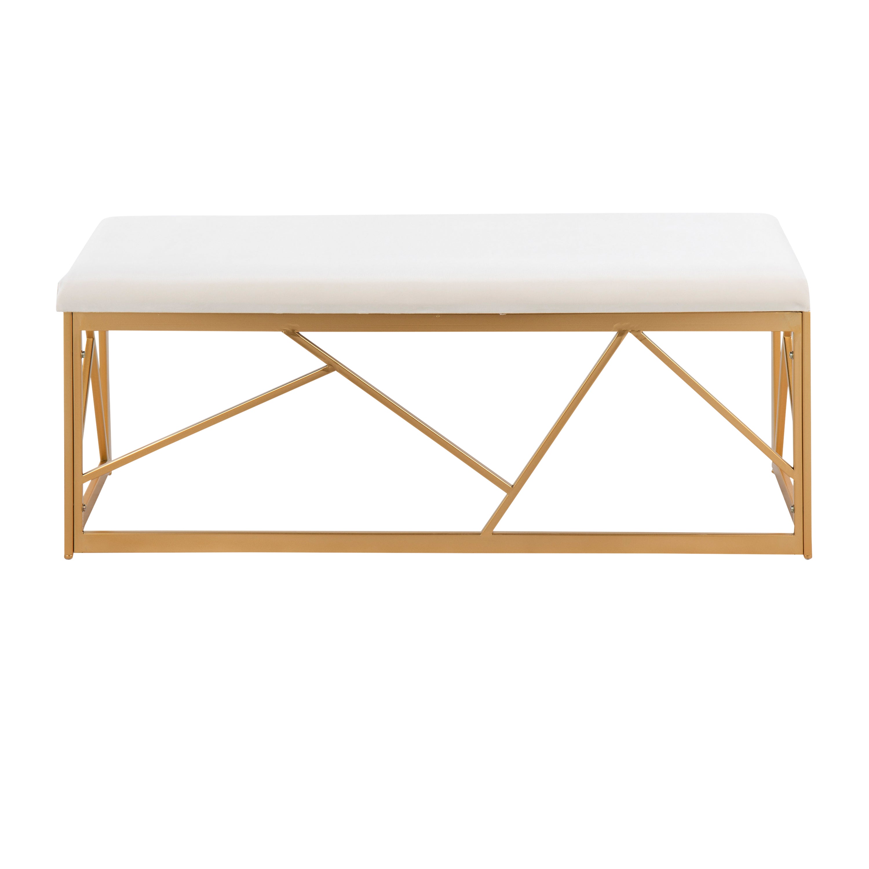 Folia Glam Metal Bench in Gold Steel and White Velvet by - Grand Goldman Shop