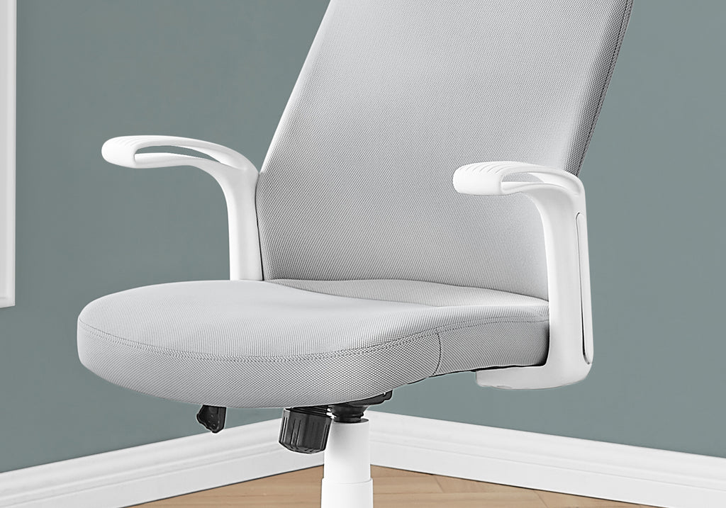 Office Chair, Adjustable Height, Swivel, Ergonomic, Armrests, Computer Desk, Work, Grey Mesh, White Metal, Contemporary, Mode