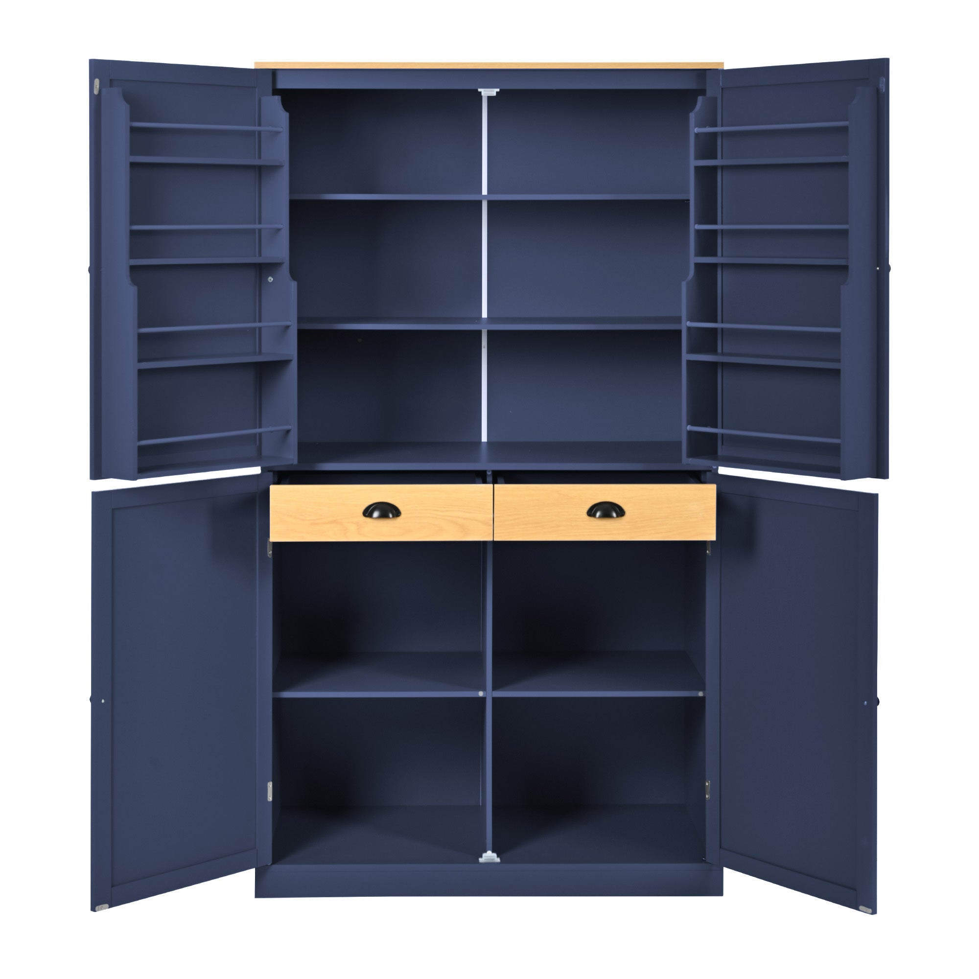 [Assembly Video Provided]TOPMAX 40.2x20x71.3inch High Freestanding Kitchen Pantry Large Cupboard Storage Cabinet with 2 Drawers, 2 Adjustable Shelves, 8 Door Shelves for Kitchen, Dining Room,Blue - Grand Goldman Shop