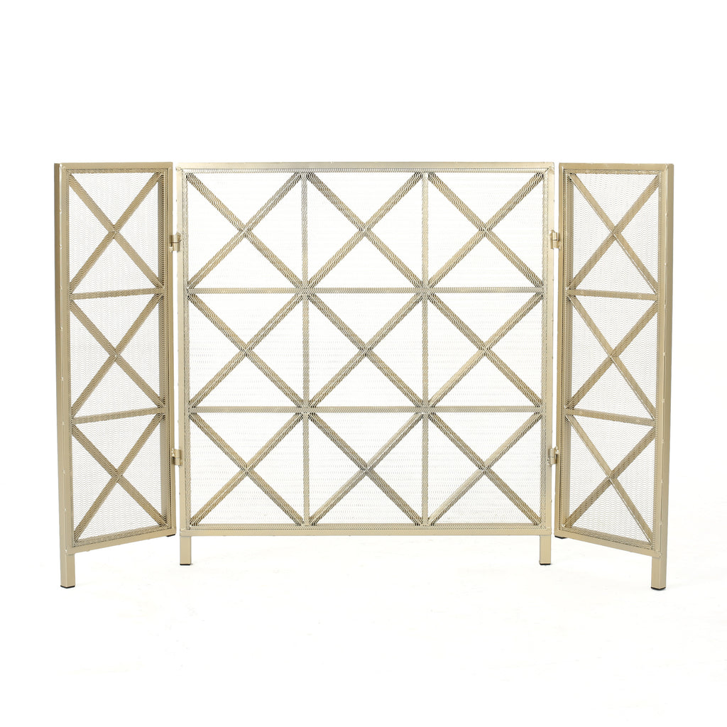Margaret 3-Panel Fireplace Screen Iron Black/Gold - Grand Goldman Shop