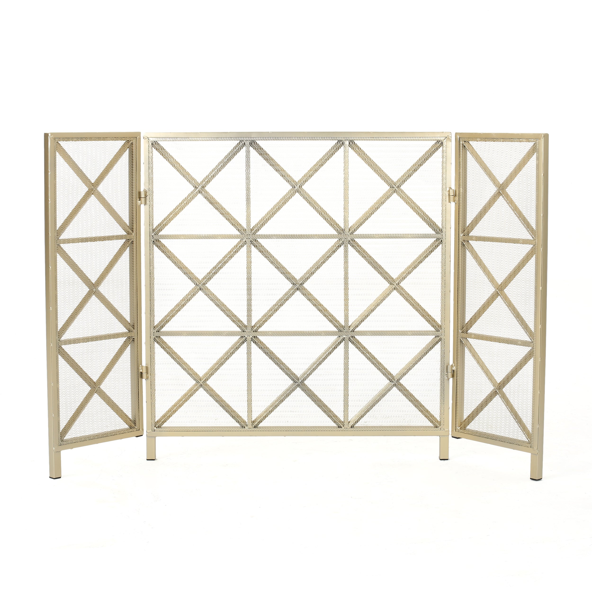 Margaret 3-Panel Fireplace Screen Iron Black/Gold - Grand Goldman Shop