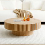 Natural Wood Coffee Table 39.37 MDF coffee table Modern Handcraft Drum Coffee Table  Circle Coffee Table for Living Room,ASH - Grand Goldman Shop