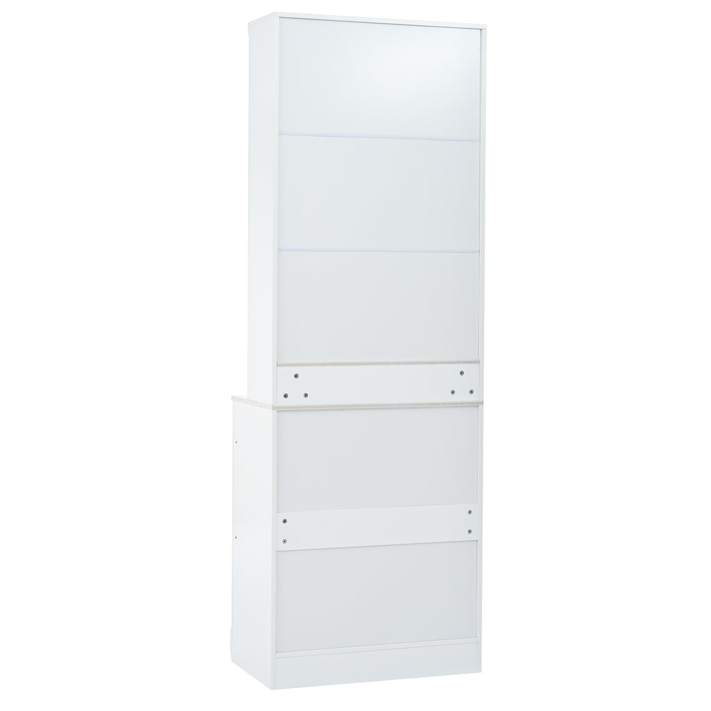[Assembly Video Provided] TOPMAX Modern 83.7inch High Kitchen Pantry, Freestanding Tall Kitchen Hutch with Faux Marble Top,Cupboard Cabinet with 5 Storage Drawers and Adjustable Shelf, Set of 2, White - Grand Goldman Shop