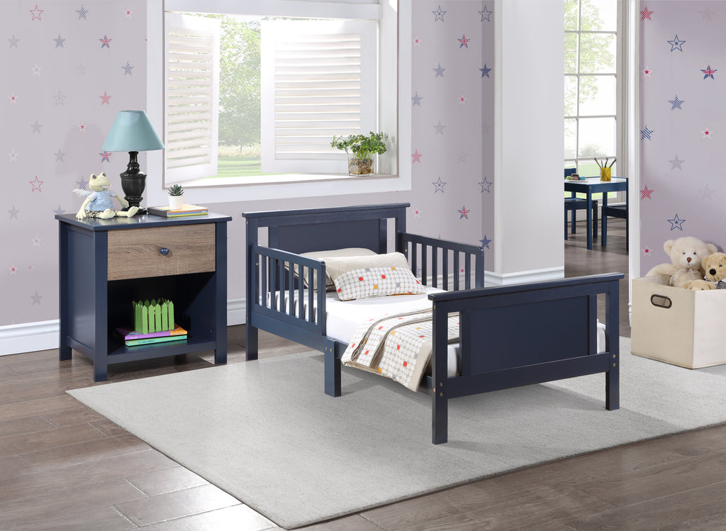 Connelly Reversible Panel Toddler Bed Midnight Blue/Vintage Walnut | Premium Home Decor - Grand Goldman