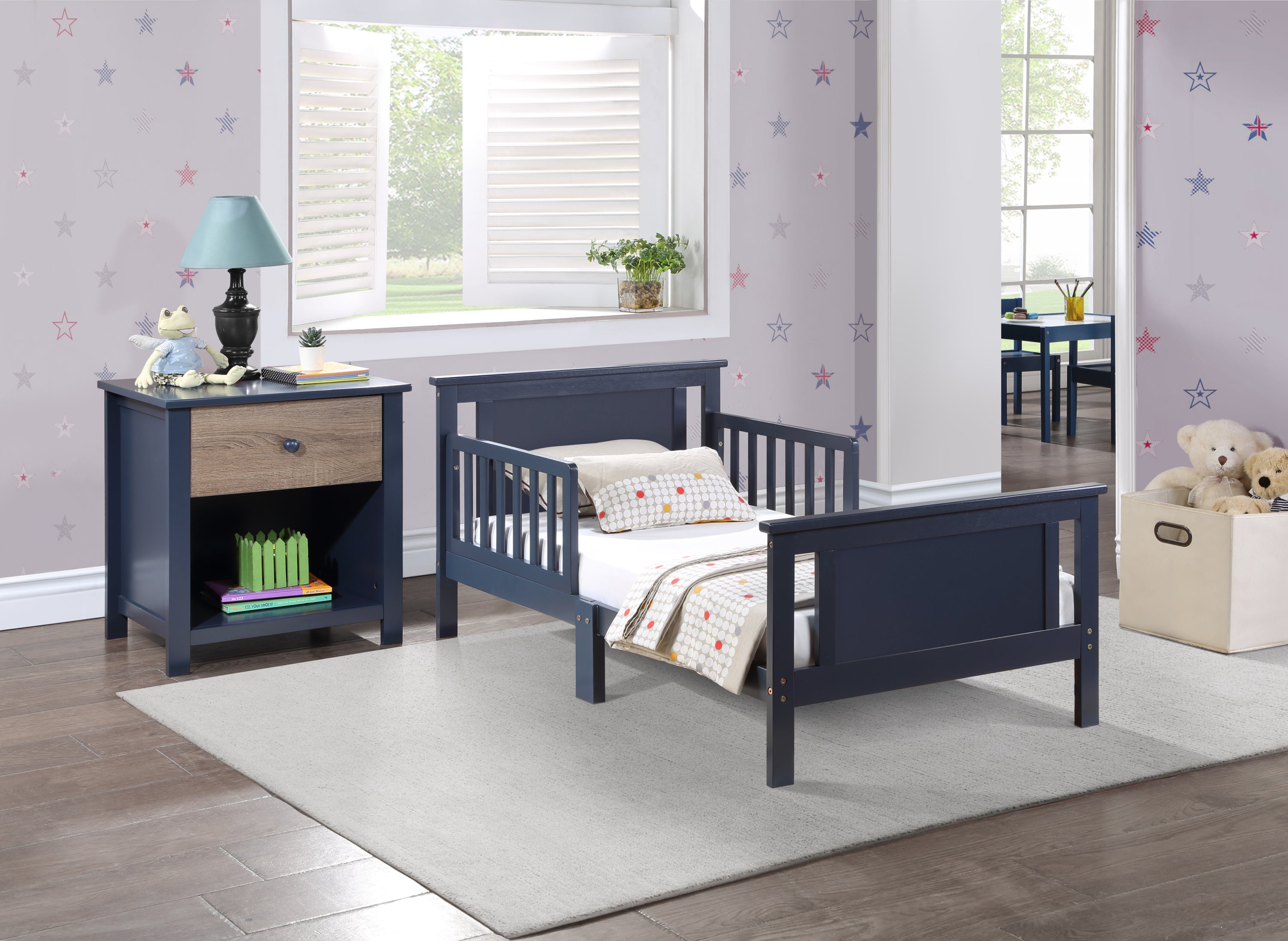Connelly Reversible Panel Toddler Bed Midnight Blue/Vintage Walnut | Premium Home Decor - Grand Goldman