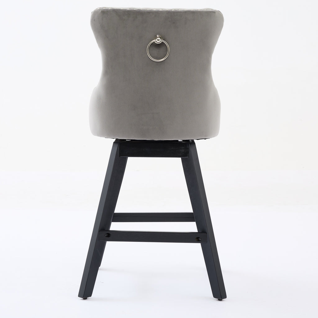 Swivel Velvet Barstools with Button Tufted Decoration and Wooden Legs, and Chrome Nailhead Trim, Leisure Style Bar Chairs,Bar stools, Set of 2 (Gray),SW1860GY - Grand Goldman Shop