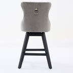Swivel Velvet Barstools with Button Tufted Decoration and Wooden Legs, and Chrome Nailhead Trim, Leisure Style Bar Chairs,Bar stools, Set of 2 (Gray),SW1860GY - Grand Goldman Shop