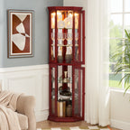 Corner Curio Cabinet Lighted Corner Display, Glass Display Shelf Shelving Bar cabinet with Tempered Glass Door, Bar Cabinet,Cabinet with Adjustable Shelf Glass Cabinet Shelves Bead Bulb Included - Grand Goldman Shop