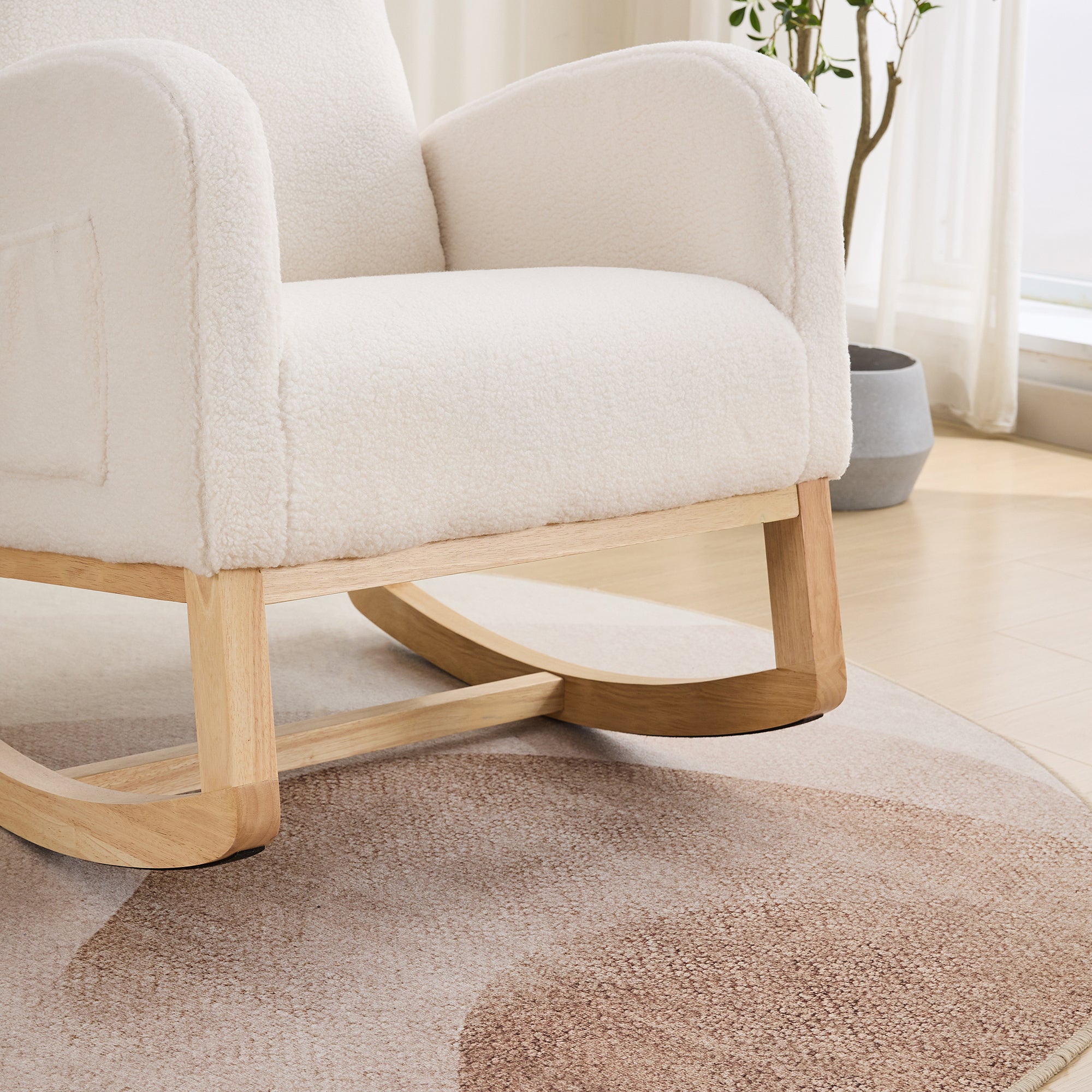 27.2'W Rocking Chair for Nursery, Sherpa Glider Chair with High Back and Side Pocket, Rocking Accent Armchair with Rubber Wood Legs for Living Room/Bedroom.Ivory - Grand Goldman Shop