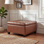 Light Brown PU Storage Ottoman with Rubber Wood Legs, 30.25'' Square Tufted Indoor Ottoman with Lift-Top Storage for Living Room, Bedroom & Entryway,300lbs Weight Capacity - Grand Goldman Shop