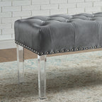 Valley Button Tufted Velvet Upholstered Bench with Acrylic Leg, Gray - Grand Goldman Shop