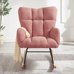 Glider Chair for Living Room Tufted Upholstered Teddy Fabric Rocking Chair with Metal Frame Accent Chair Pink - Grand Goldman Shop