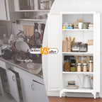 White Metal Adjustable 2-Door Storage Cabinet with Powder-Coated Steel, Striped Design, Gold Handles, 4 Adjustable Shelves fo