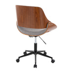 Contemporary Office Chair in Black Metal, Walnut Wood, and Grey Fabric | Premium Home Decor - Grand Goldman
