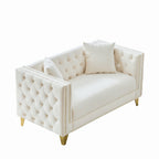 58'Chesterfield Velvet Sofa,2 Seater Deep Seat Sofa,Modern Sofa with Button Nailhead,Square Arm Couches,Furniture for Living Room,Bedroom,Office(Beige) - Grand Goldman Shop