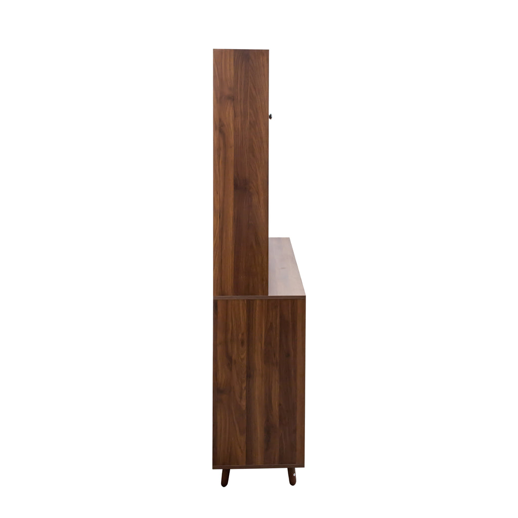 63' W Large Kitchen Hutch Cabinet, Freestanding Pantry Cabinets Storage Kitchen Cupboard with 4 Doors, 4 Drawers & Microwave Shelf, Walnut - Grand Goldman Shop