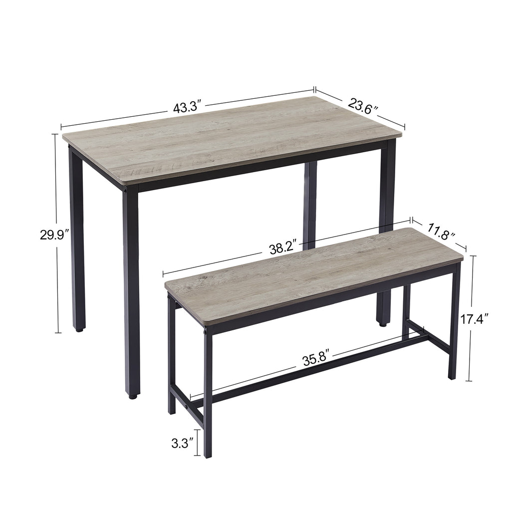 Dining Table Set, Bar Table with 2 Dining Benches, Kitchen Table Counter with Chairs, Industrial for Kitchen Breakfast Table, Living Room, Party Room, Grey and Black,43.3″L x 23.6″W x 29.9″H - Grand Goldman Shop