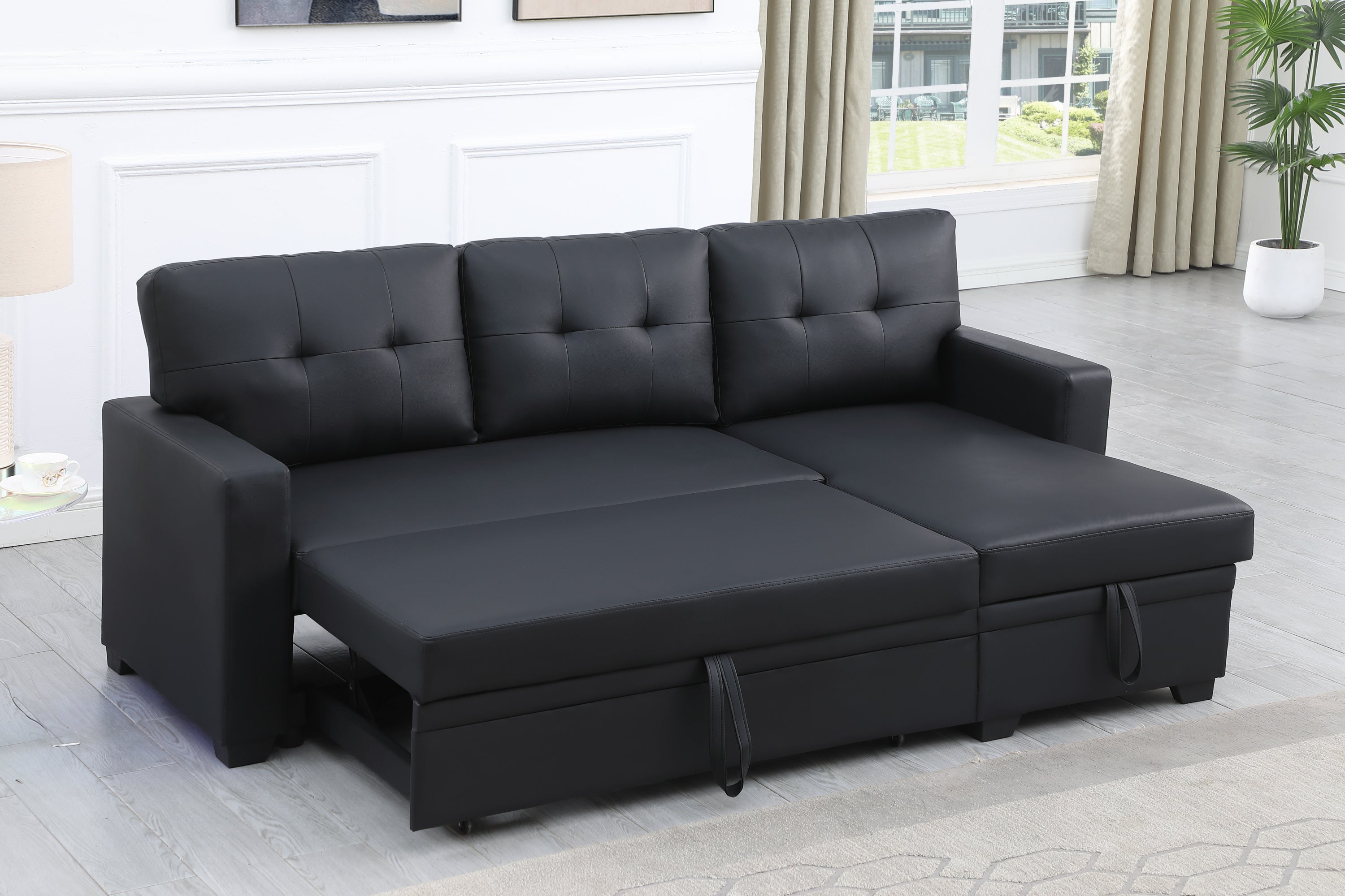 Upholstered Pull out Sectional Sofa with Chaise - Grand Goldman Shop