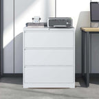 Modern White 3-Drawer Lateral File Cabinet with Lock for Home Office, Metal Filing Cabinet for Legal/Letter/A4/F4 Files - Gra