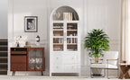 K&K 71' Tall Arched Kitchen Pantry Cabinet with 2 Large Drawers, Modern Farmhouse Kitchen Storage Cabinets with Adjustable Shelves, Glass Door, Wood Versatile Cupboard for Kitchens, Dining Room, White - Grand Goldman Shop