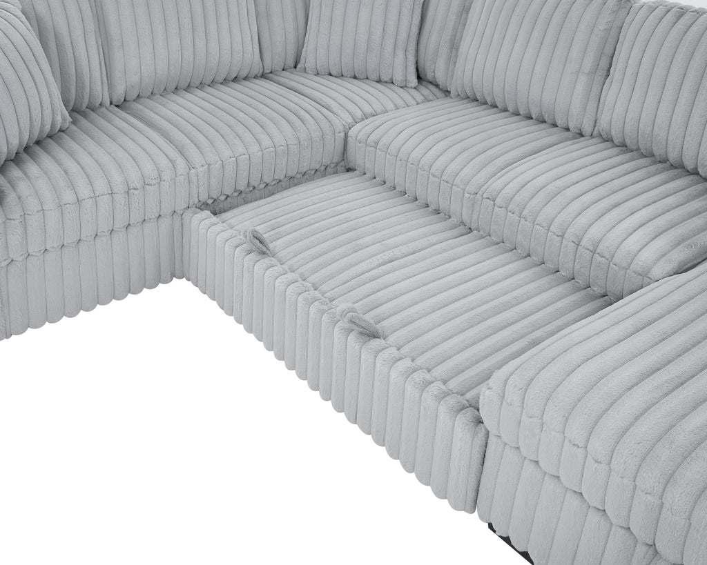 122 Inch Pull Out Couch, Rabbit plush Fabric Sofa Bed with USB Ports & Comfy Upholstered, Oversized U Shape Sectional Sleeper Sofa Bed with Storage Chaise, Grey - Grand Goldman Shop