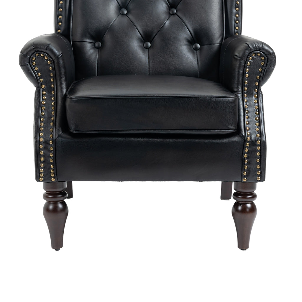 Modern Accent Armchair with Sturdy Wood Legs in Black PU Leather for Living Room or Bedroom - Grand Goldman Shop
