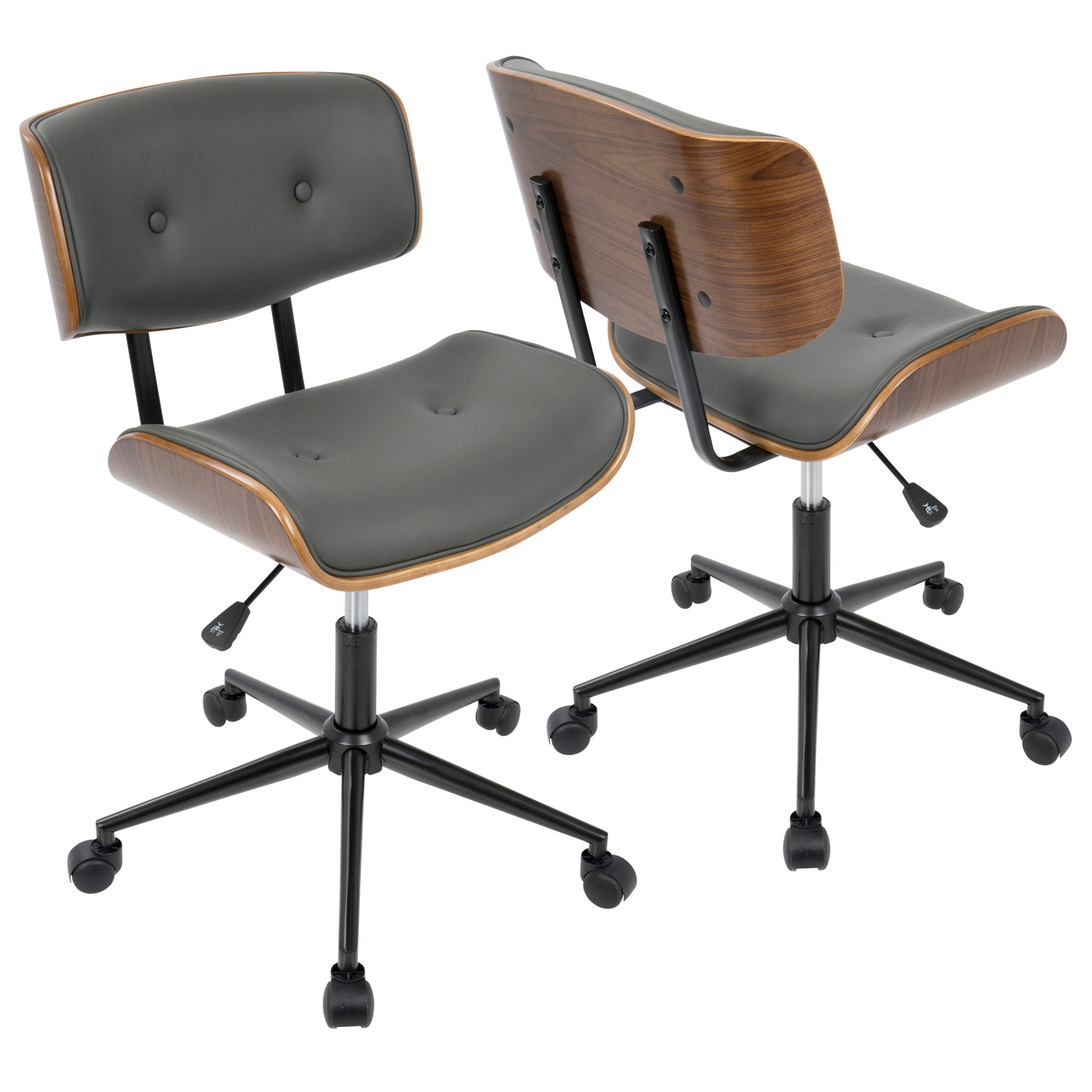 Mid-Century Modern Adjustable Office Chair with Swivel in Walnut and Grey | Premium Home Decor - Grand Goldman