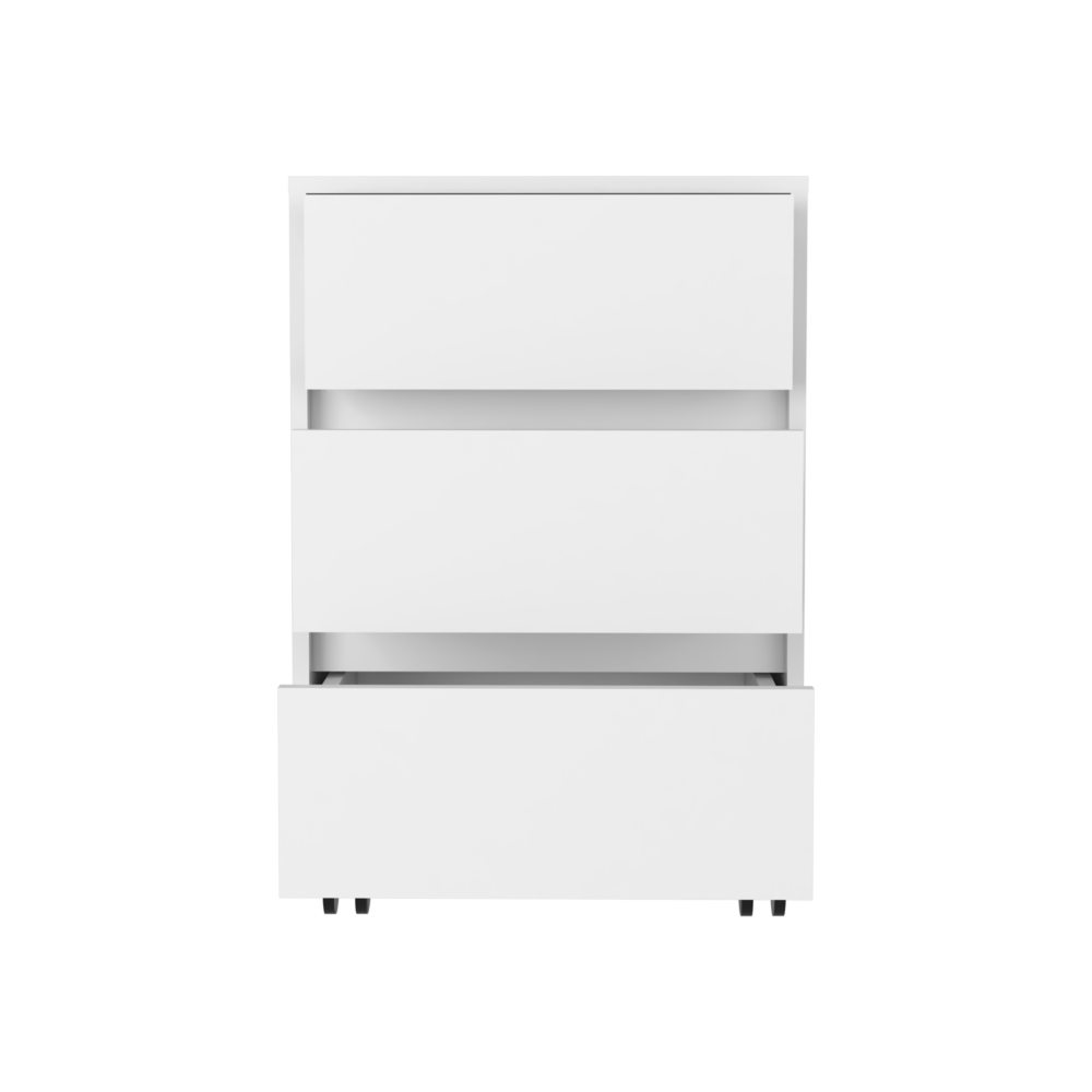 Filing Cabinet, Four Casters, Three Drawers, Top Surface, White - Grand Goldman