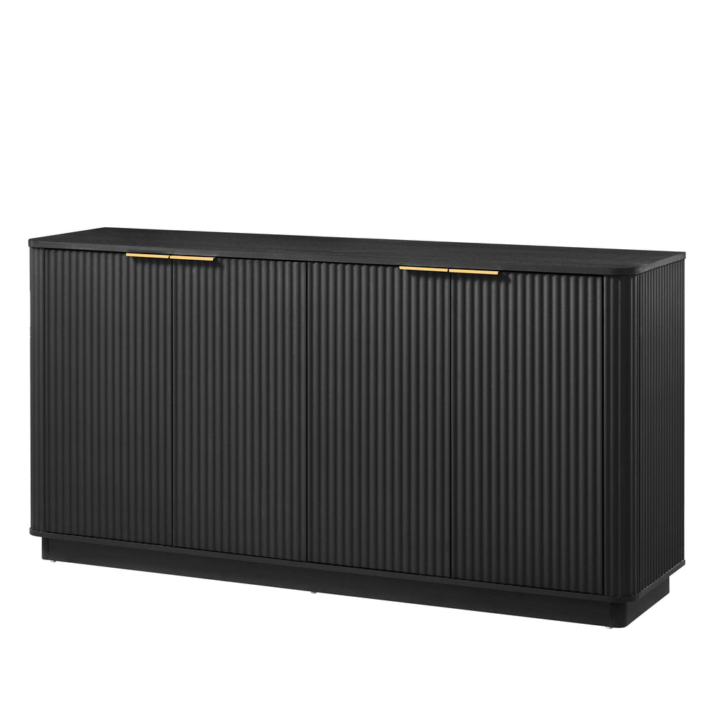 63' Vertical Stripe Buffet Cabinet Sideboard with stoarge, Curved wave Design, TV Stand, for Bedroom, Living Room, Hallway, Black,63''W x 15.75''D x 31.5''H. - Grand Goldman Shop