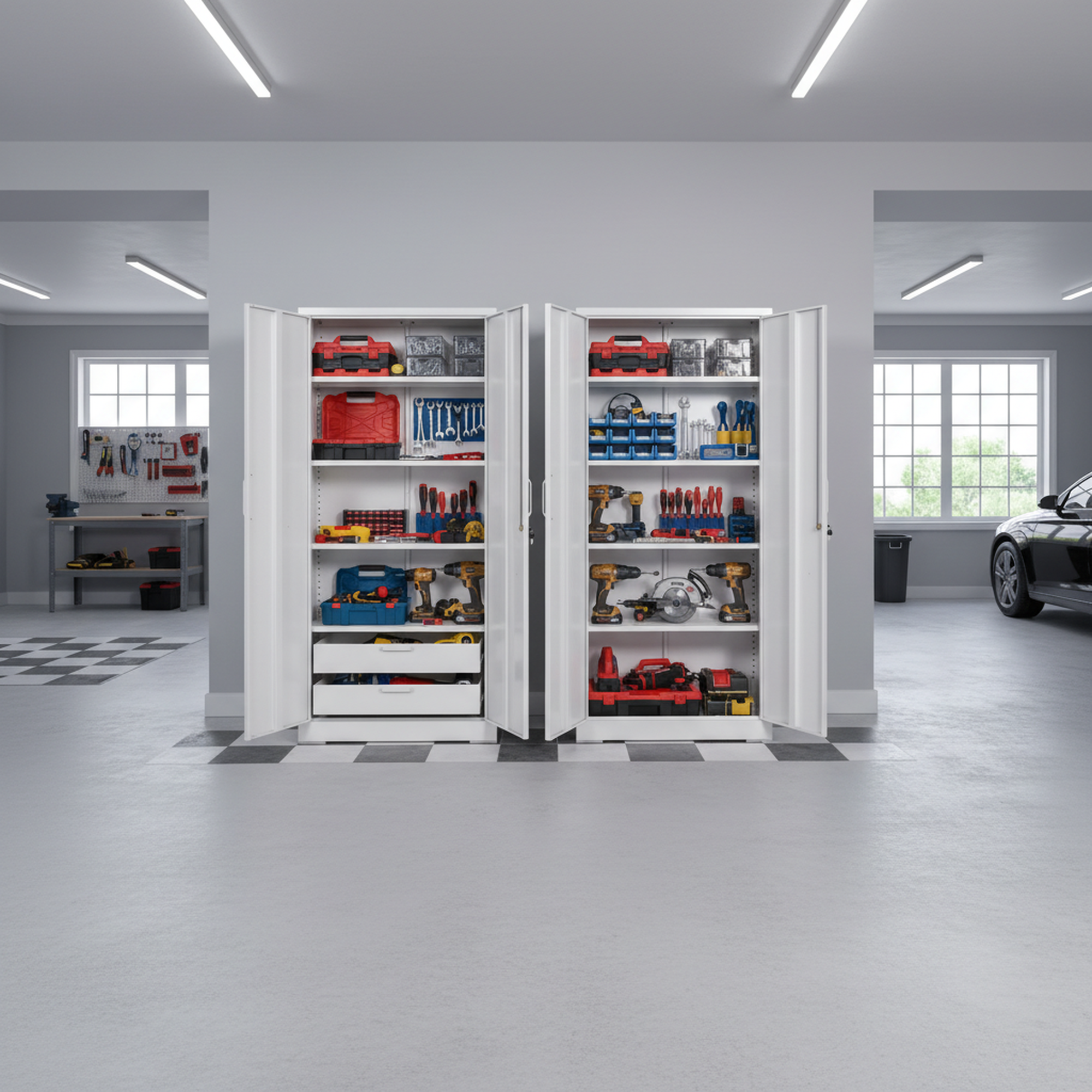 Ironclad 71' Cream White Metal Storage Cabinet with Locking Doors and 4 Adjustable Shelves, Heavy-Duty Steel for Garage, Laun