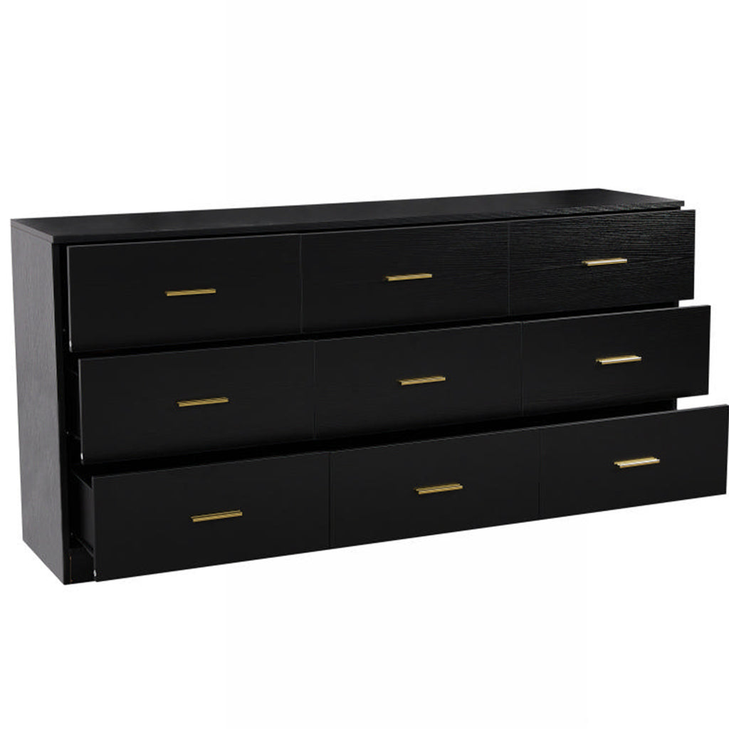Modern Black 9-Drawer Dresser for Bedroom - Ample Storage Wide Chest of Drawers, Engineered Wood - Grand Goldman Shop