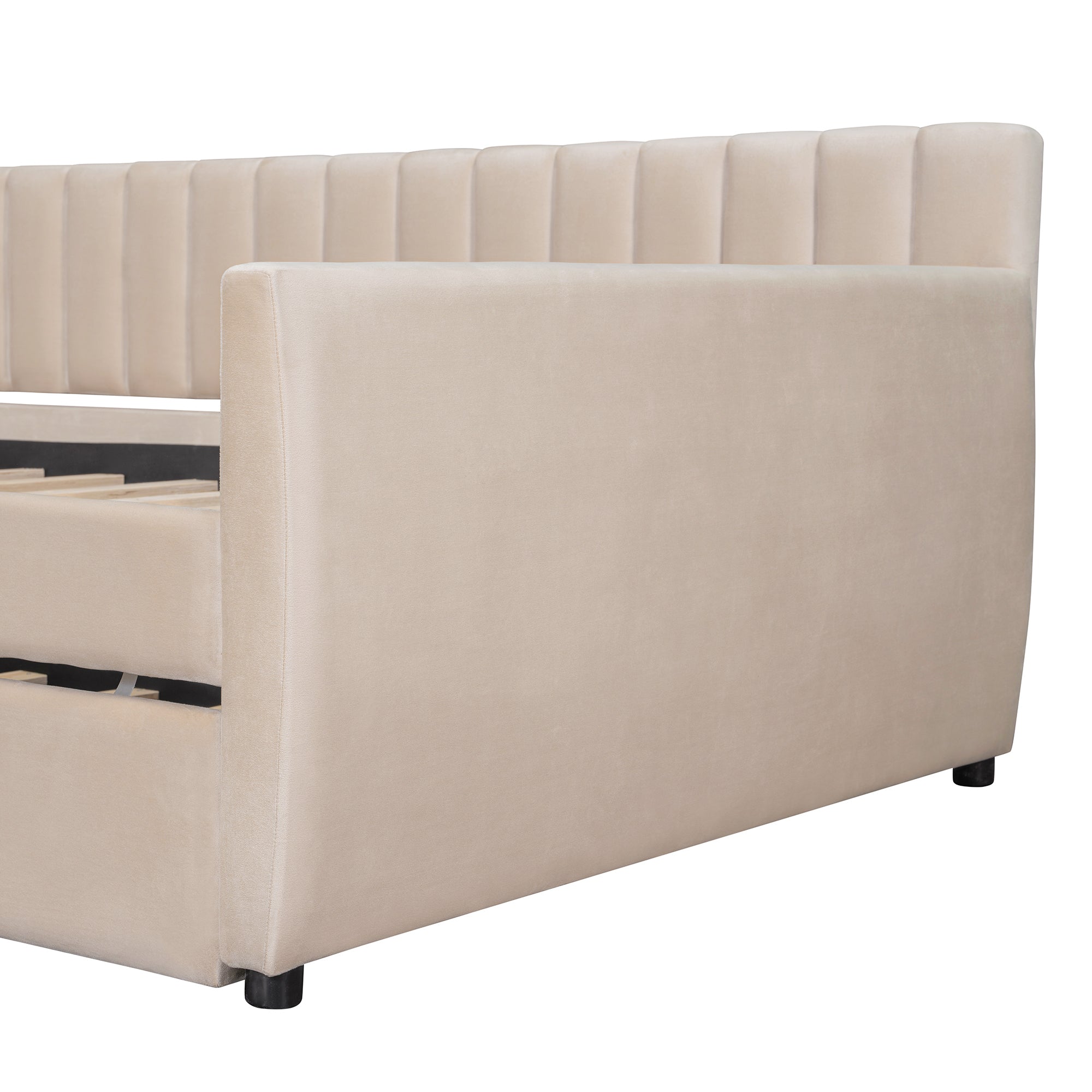 Full Size Upholstered daybed with Trundle and Wood Slat Support, Beige(Old SKU:LP000121AAA) - Grand Goldman Shop