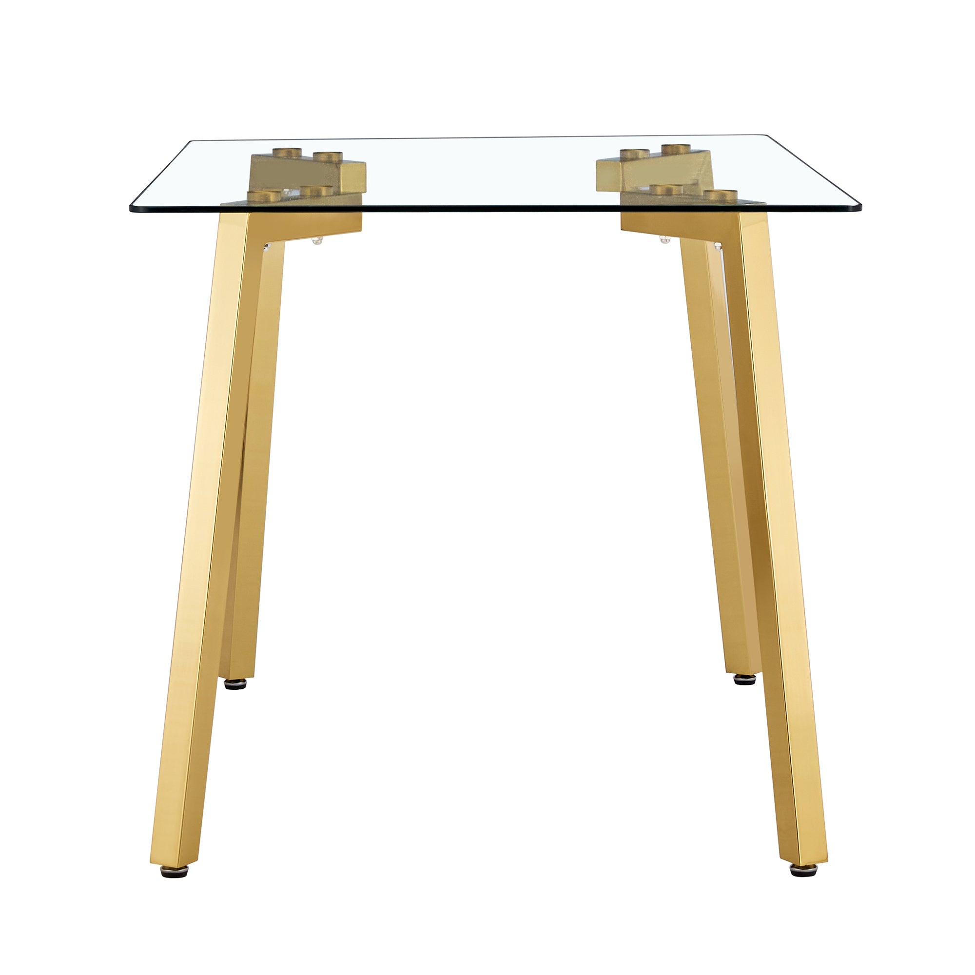 Modern minimalist style rectangular glass dining table with tempered glass tabletop and golden metal legs, suitable for kitchen, dining room, and living room, 51 ' * 31.5 ' * 29.5 '   1123 - Grand Goldman Shop