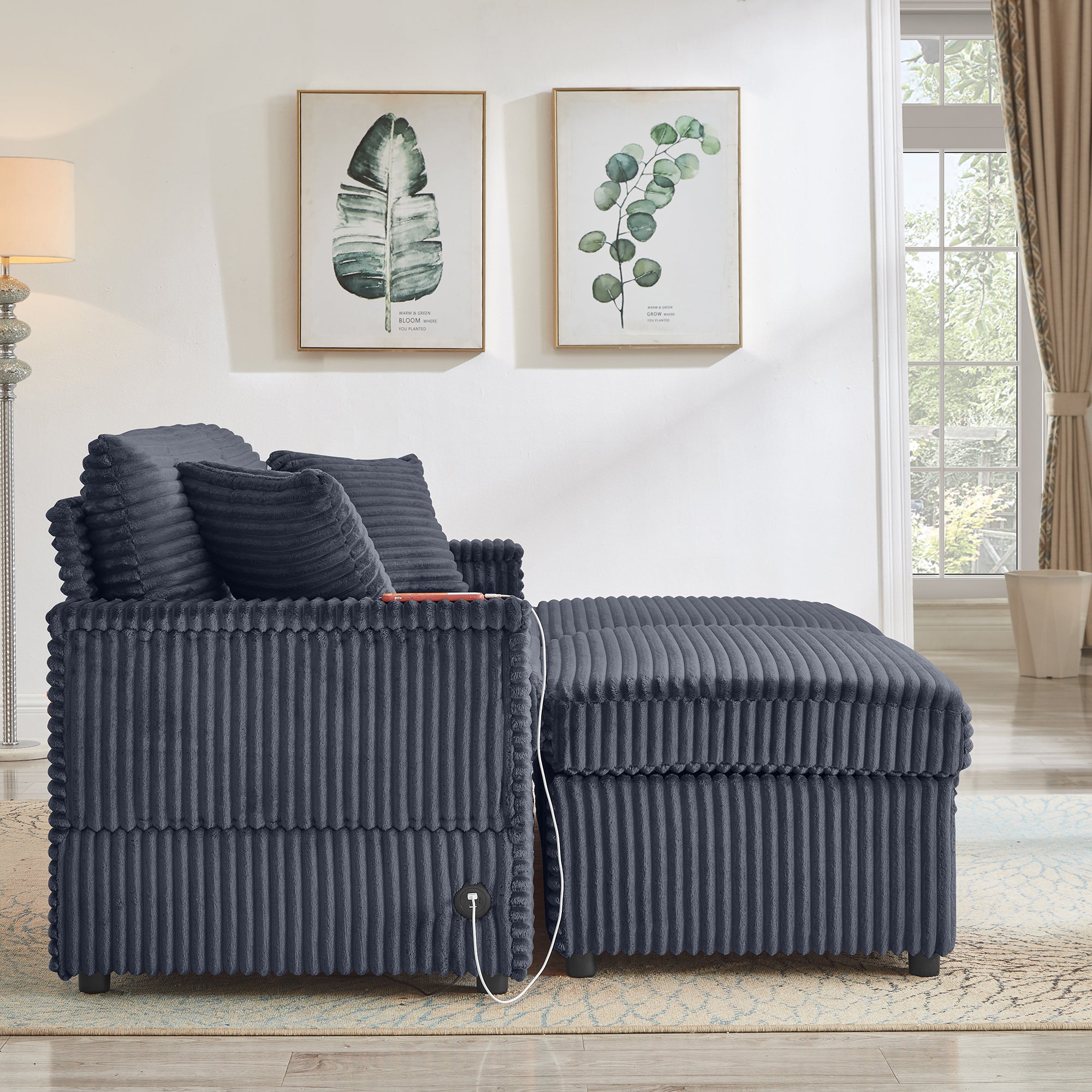 Comfortable Fluffy Corduroy Lazy Sofa, Storage Space for Big Loveseat, Super Soft Chaise Lounge with Double Ottomans and Table Board,Suitable for Chailiving - Grand Goldman Shop