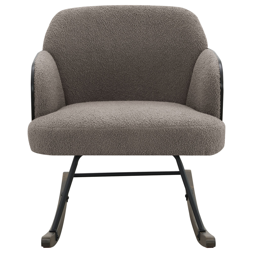 Valera Taupe Boucle Upholstered Mid Back Rocking Chair with Walnut-Finished Bentwood Frame and Metal Legs - Grand Goldman Shop