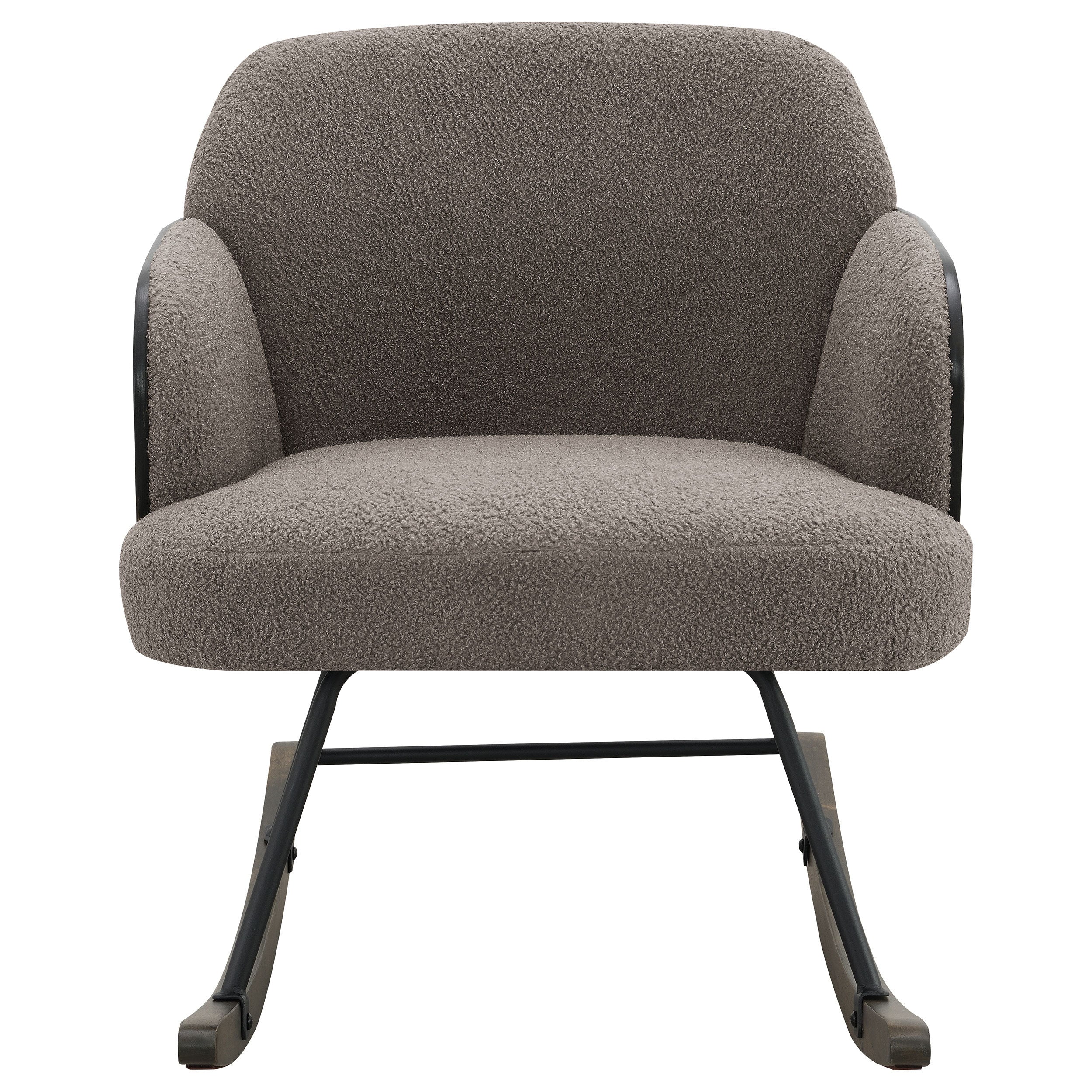 Valera Taupe Boucle Upholstered Mid Back Rocking Chair with Walnut-Finished Bentwood Frame and Metal Legs - Grand Goldman Shop